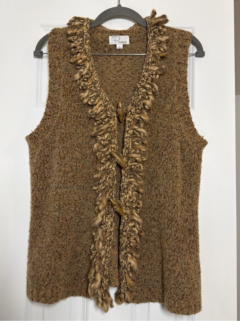 Ponsesa Textured Tan Knit Vest with Copper Thread